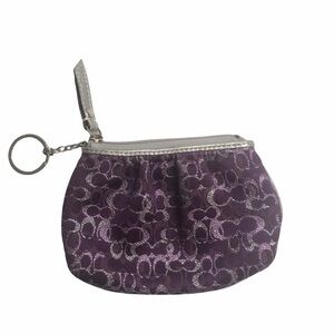 Coach purple silver optic coin pouch key ring